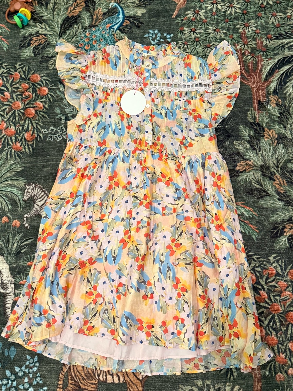 Umgee Floral Ruffle Sleeve Dress - Yellow Multicolor